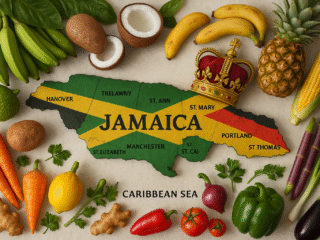 Vibrant Jamaican Harvest with Flag